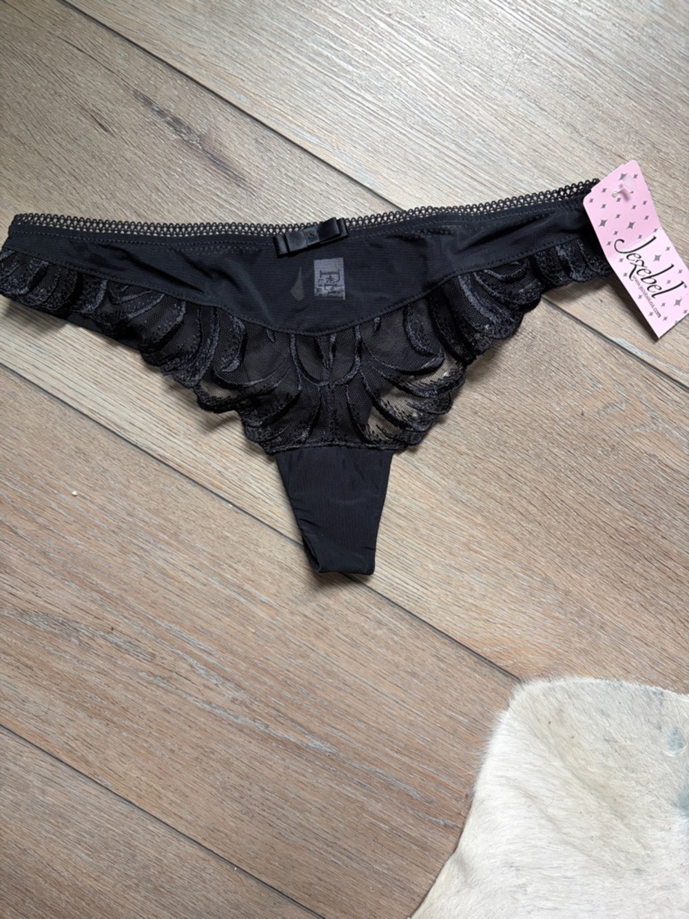 Pretty black lace thong